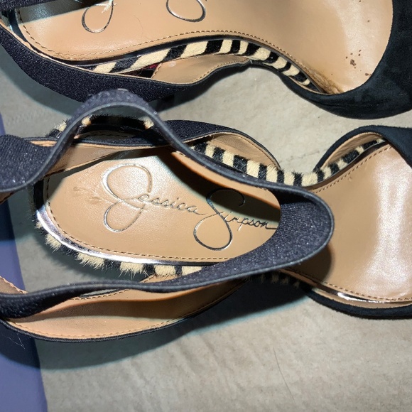 Jessica Simpson ankle strap suede heels Sz 7 snakeskin heels animal print trim - Picture 8 of 8